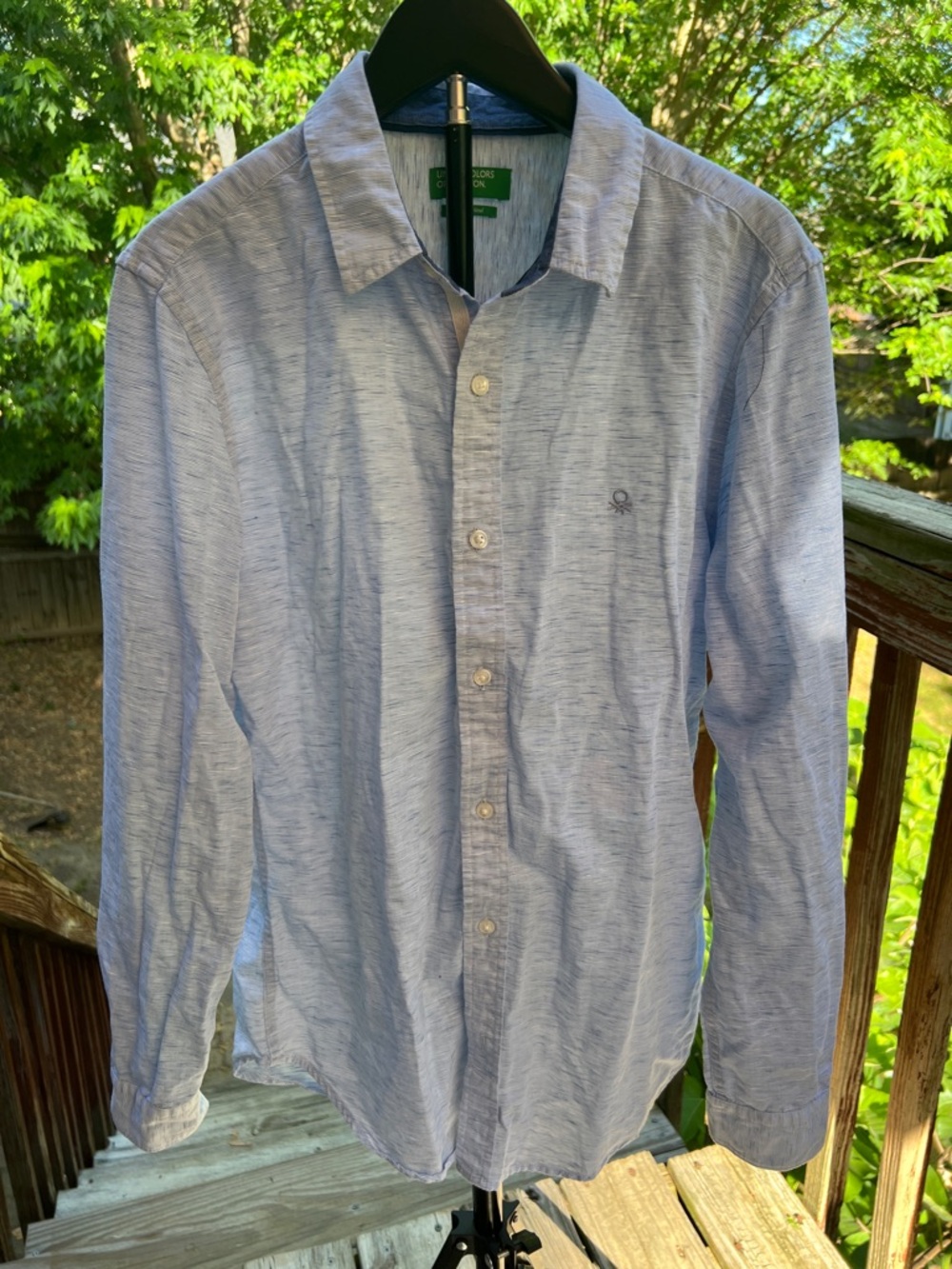 United Colors Of Benetton Light Blue Heathered Long-Sleeve Button-Down Shirt